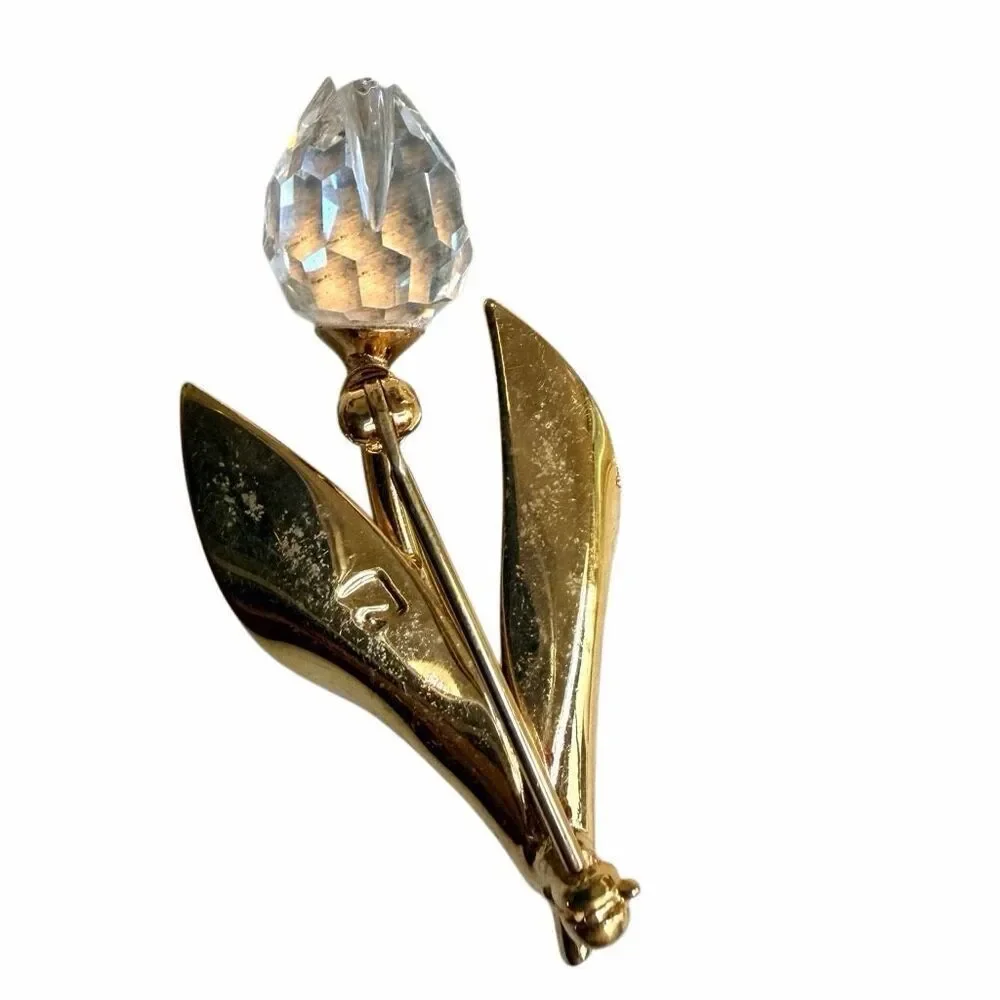 Swarovski Gold Tone Crystal Flower Brooch